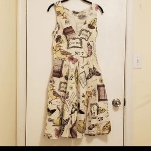 Modcloth retrolicious bird nature print dress M